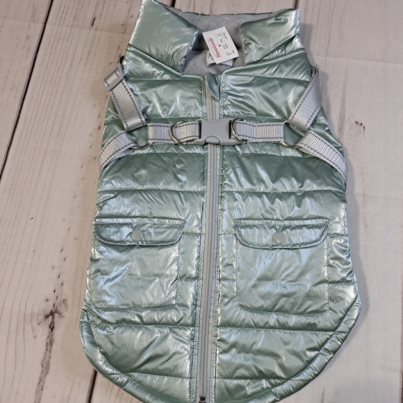 MEDIUM Martha Stewart Mint Green Dog Harness Puffer Jacket Quilted Fleece Lined - Picture 4 of 8